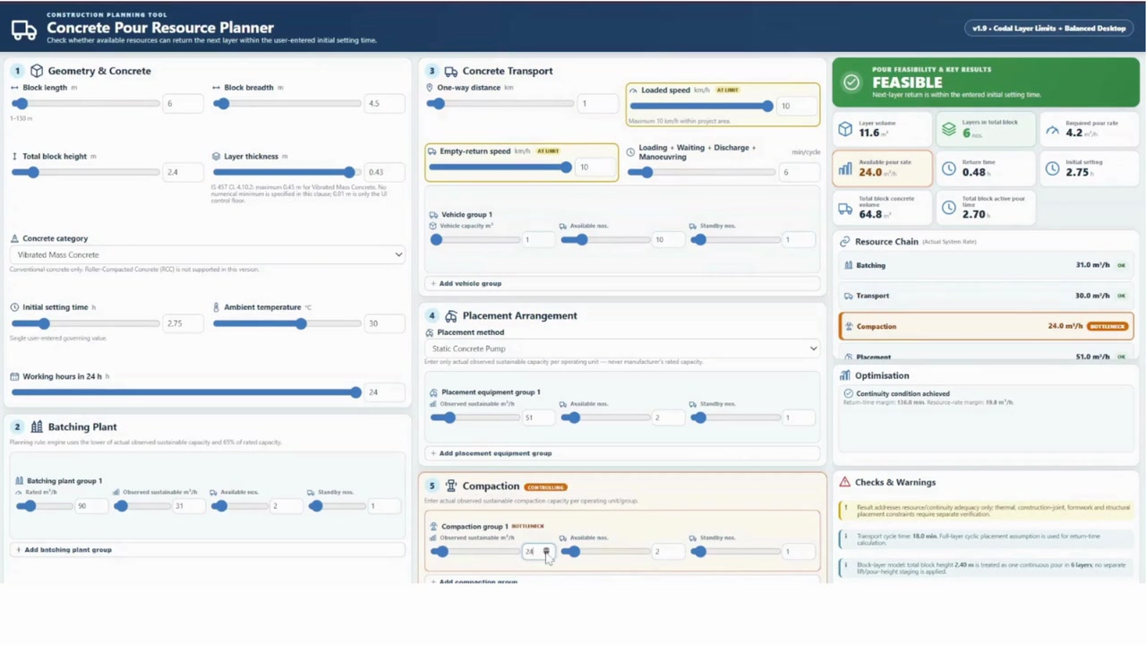 Concrete Pour Resource Planner demo preview